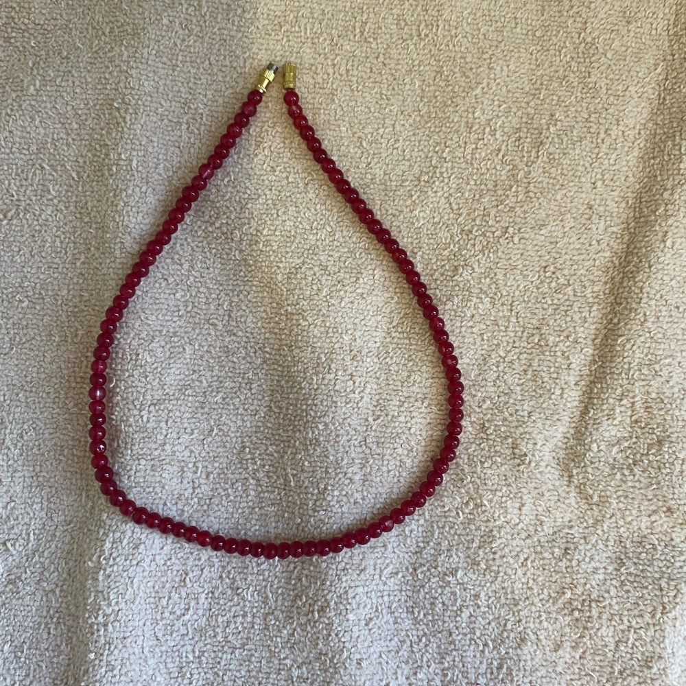 Classic Red Bead Necklace with Gold Clasp - Women's Jewelry